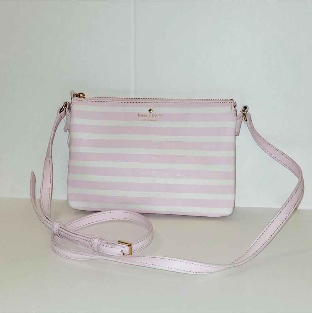 Kate Spade Fairmont square Carolyn crossbody bag pink white striped nwot